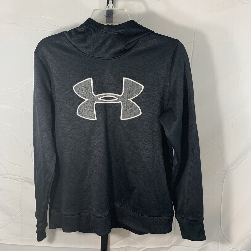 Under Armour Fleece Lined Black Hoodie Medium Loose Pullover Stitched